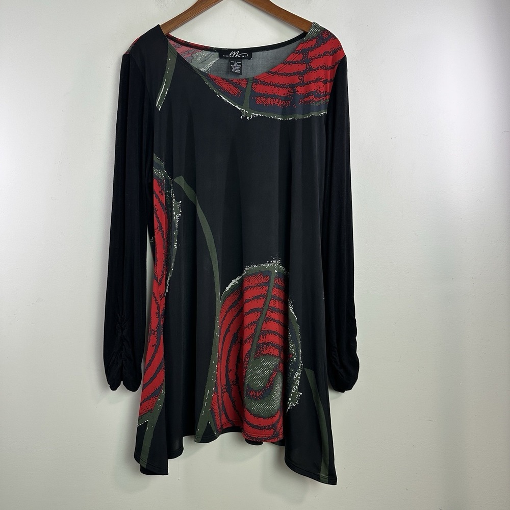 Midnight Velvet Tunic Top Size XL Abstract Print Artsy Lagenlook Grunge Event